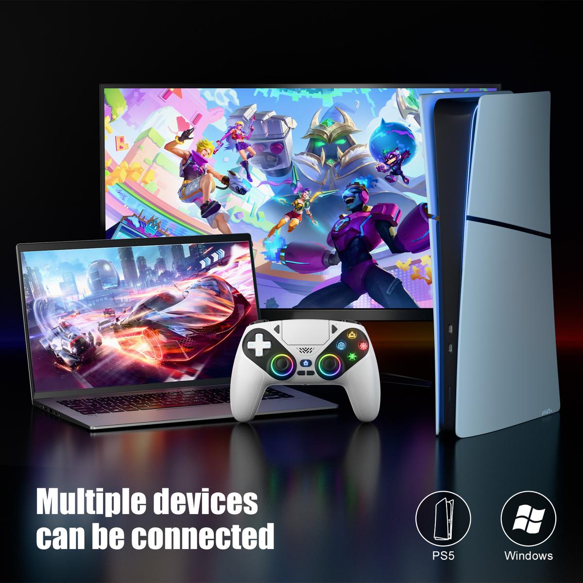 Wireless Gaming Controller Pro for PS5 with LED RGB Light– Compatible with Playstation 5,Dual Vibration, Motion Sensing, Programmable Buttons & 1000mAh Fast-Charging Battery